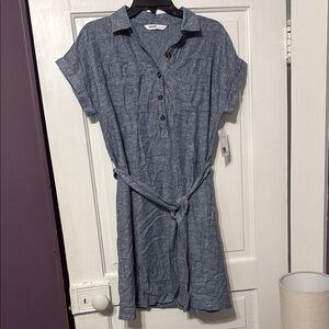 Blue Button-Up Shirt Dress